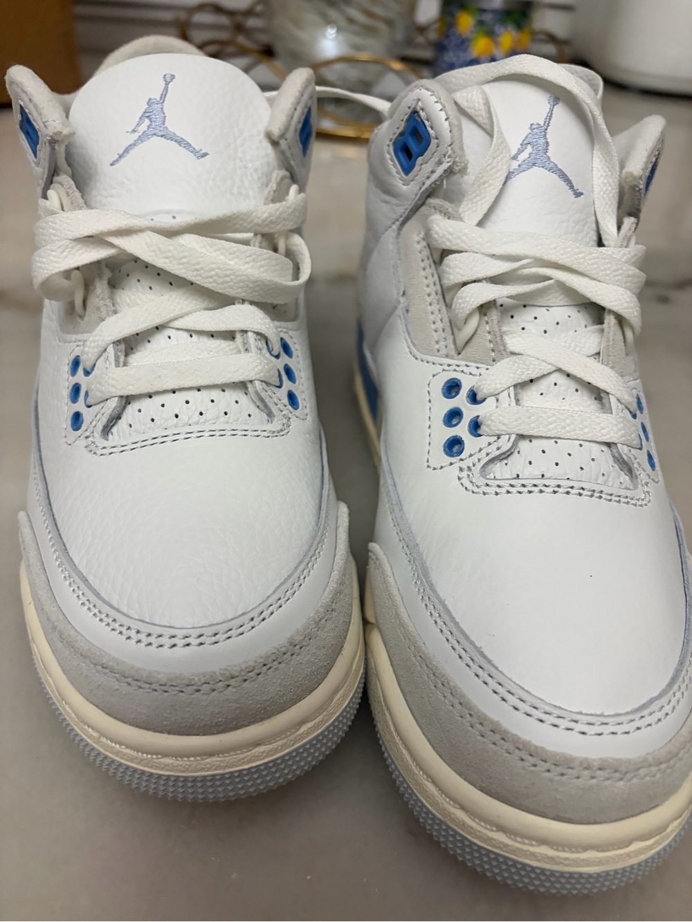 Nike White/Sky Blue Air Jordan 3 Leather Sneakers